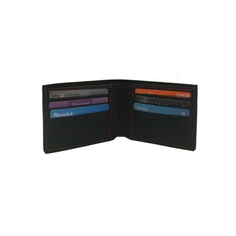Portofel bifold, Negru, Tolby Valenti, din piele naturala italiana, 24 x 9, 5 x 1 cm