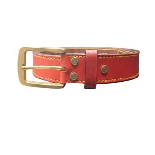 Curea Premium pentru Barbati din Piele Naturala, Rosie, Catarama din Alama, realizata manual, Lungime 140 cm, Latime 4cm, Grosime 4 mm - 3