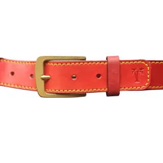 Curea Premium pentru Barbati din Piele Naturala, Rosie, Catarama din Alama, realizata manual, Lungime 140 cm, Latime 4cm, Grosime 4 mm - 4