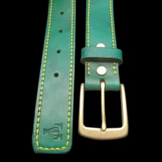 Curea Premium pentru Barbati din Piele Naturala, Verde, Catarama din Alama, realizata manual, Lungime 140 cm, Latime 3.5cm, Grosime 4 mm - 6