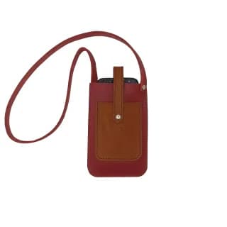 Husa Travel Telefon din Piele Naturala, Rosie, Tolby Valenti cu Prindere de Gat, 17 x 11 x 0.5 cm