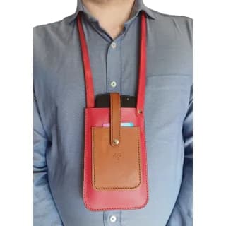Husa Travel Telefon din Piele Naturala, Rosie, Tolby Valenti cu Prindere de Gat, 17 x 11 x 0.5 cm - 2