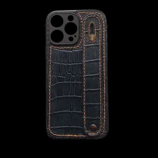 Husa Compatibila Iphone 16 Pro Max Anti Smulgere sau Cadere din Mana, Croco - Bleumarin din Silicon si Piele Naturala