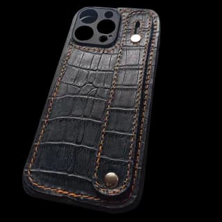 Husa Compatibila Iphone 16 Pro Max Anti Smulgere sau Cadere din Mana, Croco - Bleumarin din Silicon si Piele Naturala - 2