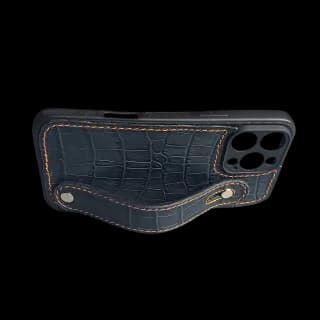 Husa Compatibila Iphone 16 Pro Max Anti Smulgere sau Cadere din Mana, Croco - Bleumarin din Silicon si Piele Naturala - 4