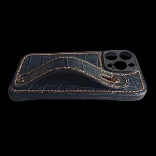 Husa Compatibila Iphone 16 Pro Max Anti Smulgere sau Cadere din Mana, Croco - Bleumarin din Silicon si Piele Naturala - 5