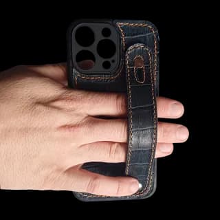 Husa Compatibila Iphone 16 Pro Max Anti Smulgere sau Cadere din Mana, Croco - Bleumarin din Silicon si Piele Naturala - 6