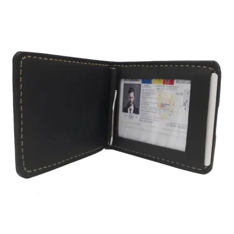Portofel Tolby Valenti cu Clema de Bani si Fereastra Buletin, din piele naturala italiana, 24 x 9 x 0,5 cm