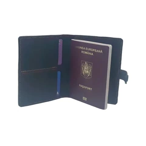 PortPasaport Tolby Valenti, Negru din piele naturala 14 x 11 x 0,8 cm