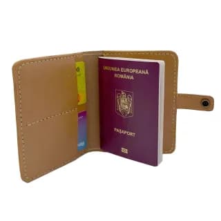 PortPasaport Tolby Valenti, Maro Cognac din Piele Naturala 14 x 11 x 1 cm - 4