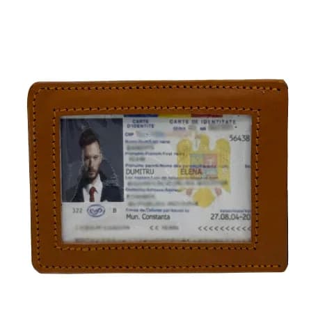 Port Document Maro Cognac pentru Buletin si Carduri Tolby Valenti din piele naturala 12 x 9 x 0,5 cm