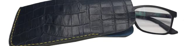 Etui Ochelari Croco Bleumarin din Piele Naturala cu suport pentru laveta 17 x 8 x 2, 5 cm - 5