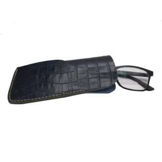 Etui Ochelari Croco Bleumarin din Piele Naturala cu suport pentru laveta 17 x 8 x 2, 5 cm - 4