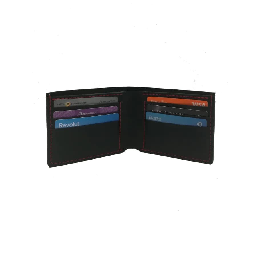 Portofel bifold, Negru, Tolby Valenti, din piele naturala italiana, 24 x 9, 5 x 1 cm