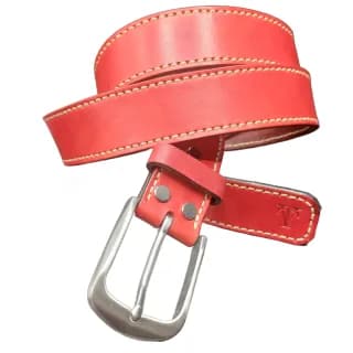 Curea Premium pentru Barbati din Piele Naturala, Rosie, Catarama din Otel, realizata manual, Lungime 140 cm, Latime 4cm, Grosime 4 mm