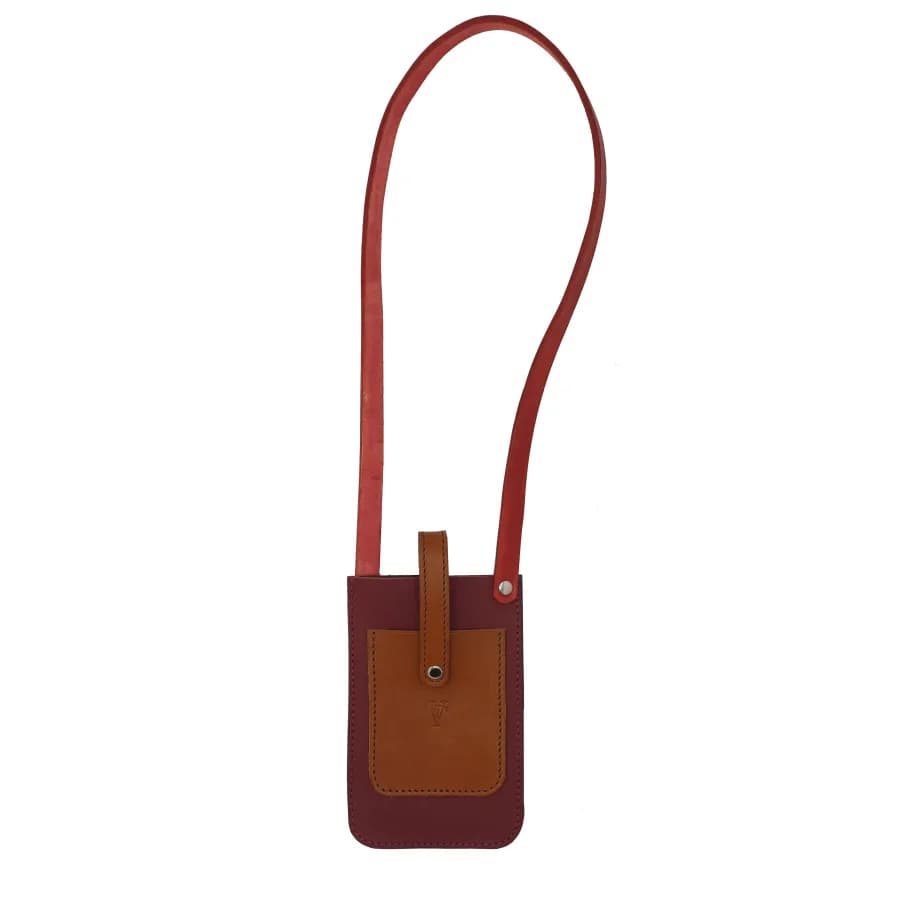 Husa Travel Telefon din Piele Naturala, Bordeaux, Tolby Valenti cu Prindere de Gat, 17 x 11 x 0.5 cm