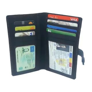 Portofel lung Tolby Valenti, Negru, din Piele Naturala cu Fereastra Buletin si Permis, 10,5 x 18 x 1 cm