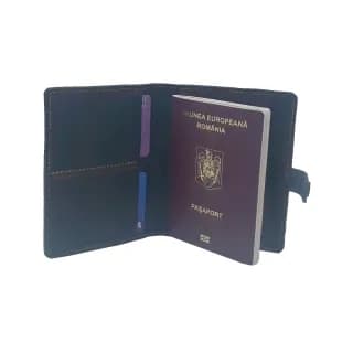 PortPasaport Tolby Valenti, Negru din piele naturala 14 x 11 x 0,8 cm
