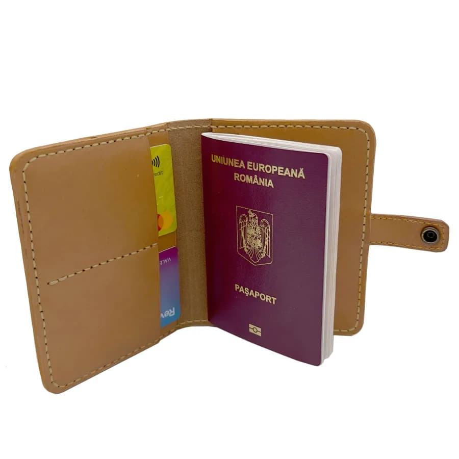 PortPasaport Tolby Valenti, Maro Cognac din Piele Naturala 14 x 11 x 1 cm